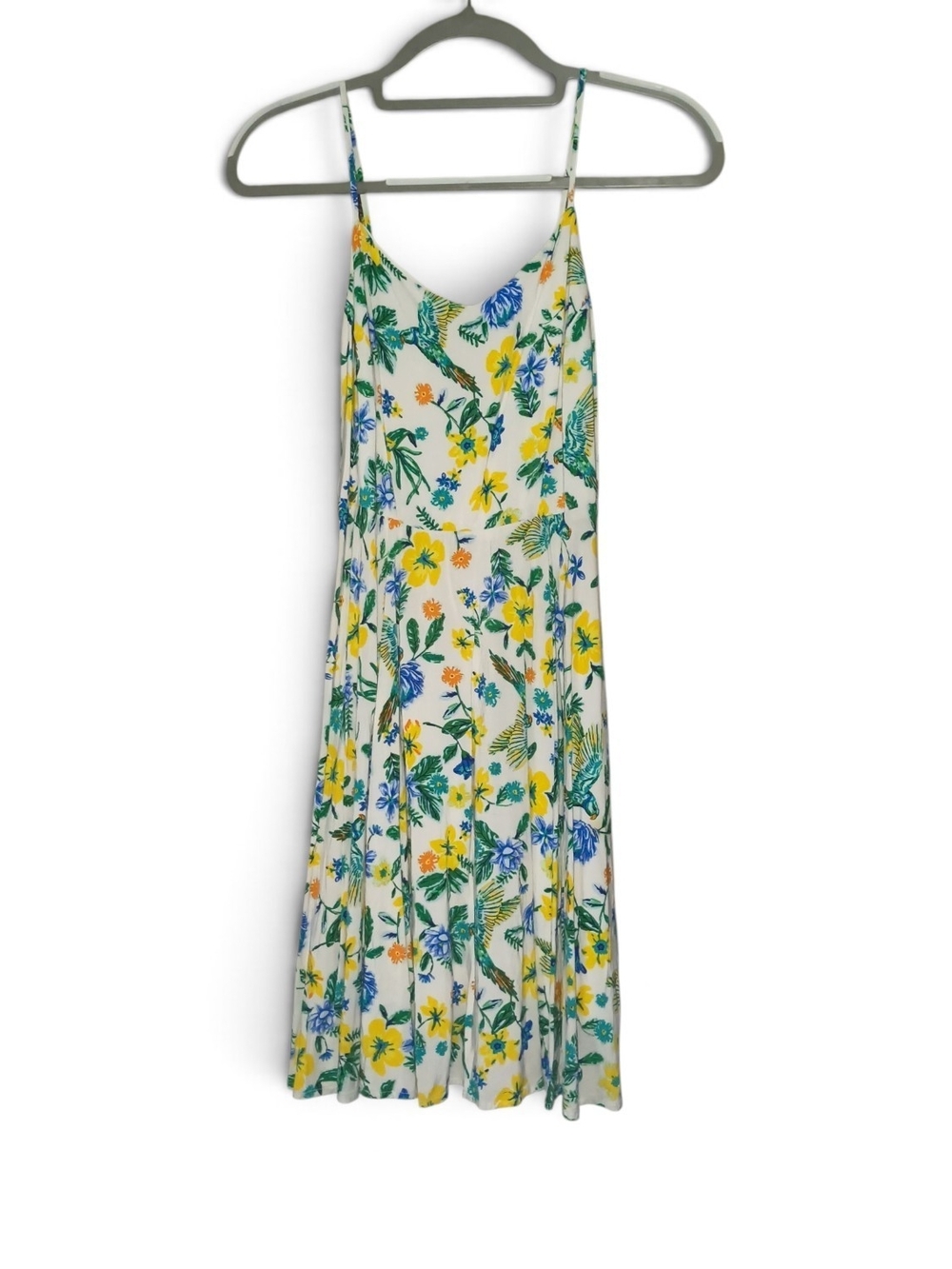 Floral Summer Swing Dress in White with Yellow & Blue Blooms